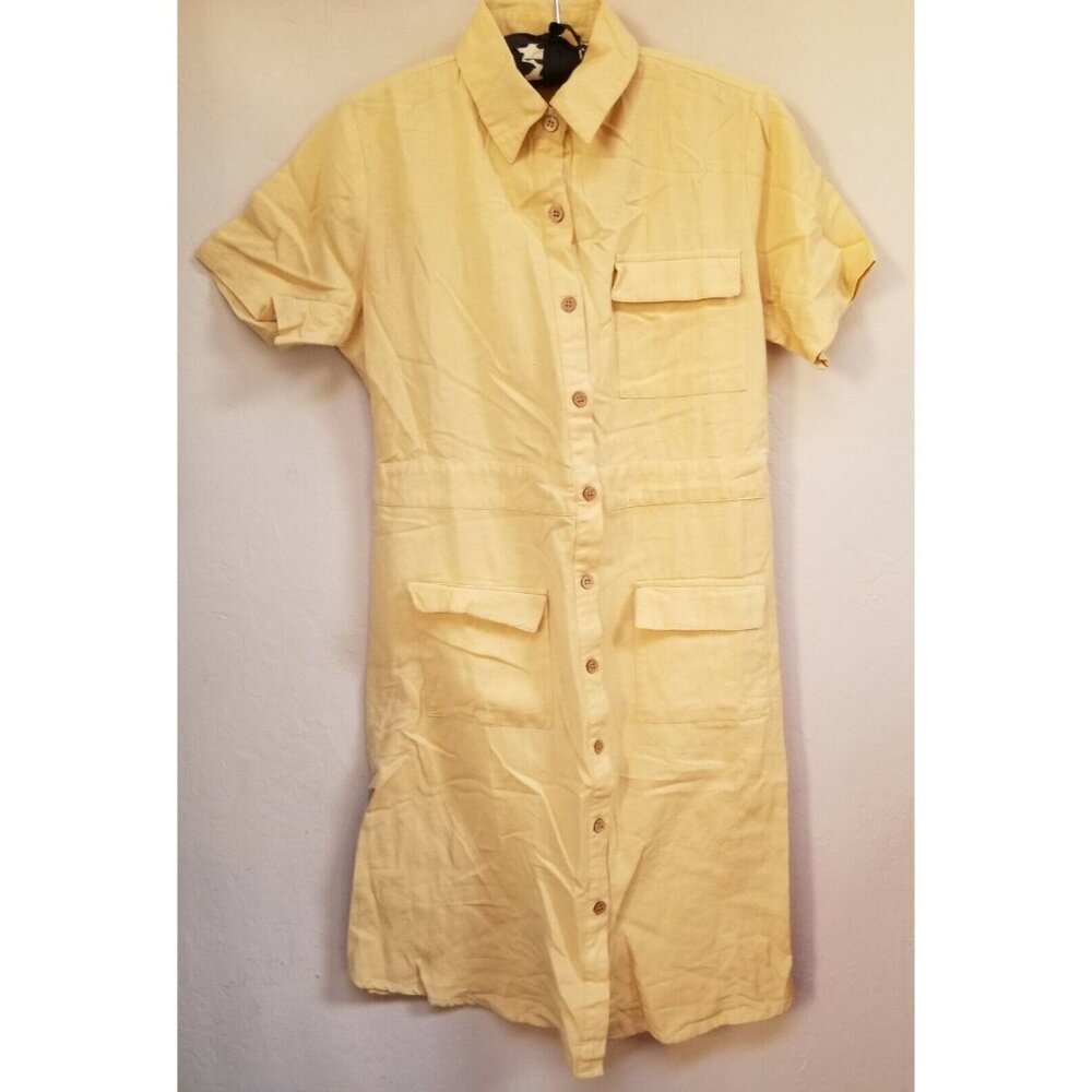The Shanty Corporation Small Yellow Cotton Blend Shirt Dress Short Sleeves